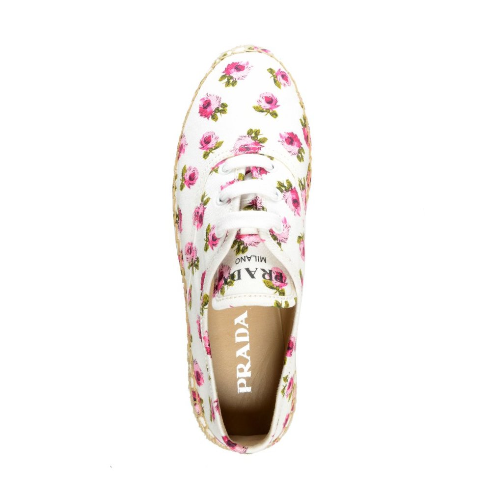 Prada Women's 1E988L Canvas Floral Print Lace Up Flats Casual Shoes - Picture 7 of 8